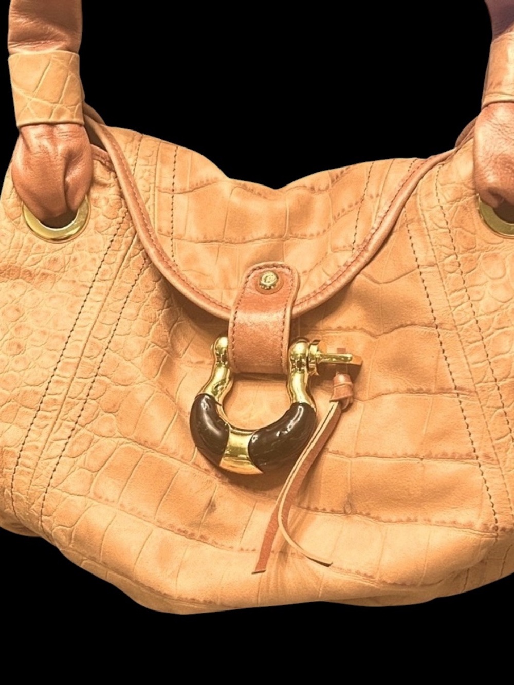 Elegant Tan Croc-Embossed leather Hobo Bag - Picture 2 of 16